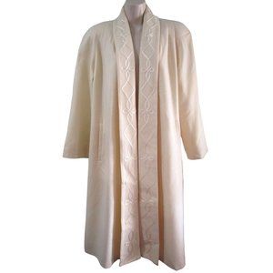 Alorna Winter White Wool Blend Open Coat Soutach Trim Shawl Collar No Sz GUC
